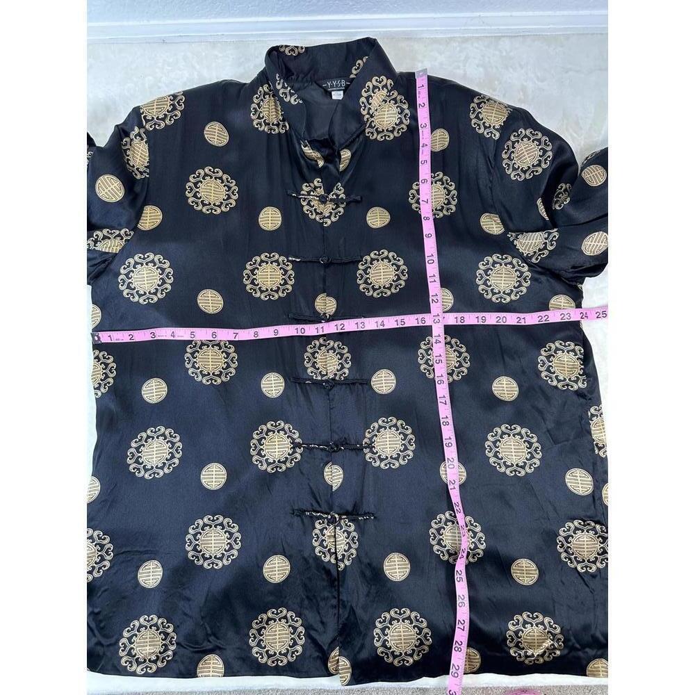 VTG Asian Inspired Men’s XXL Black Gold Silk Brocade Shirt - Picture 5 of 5